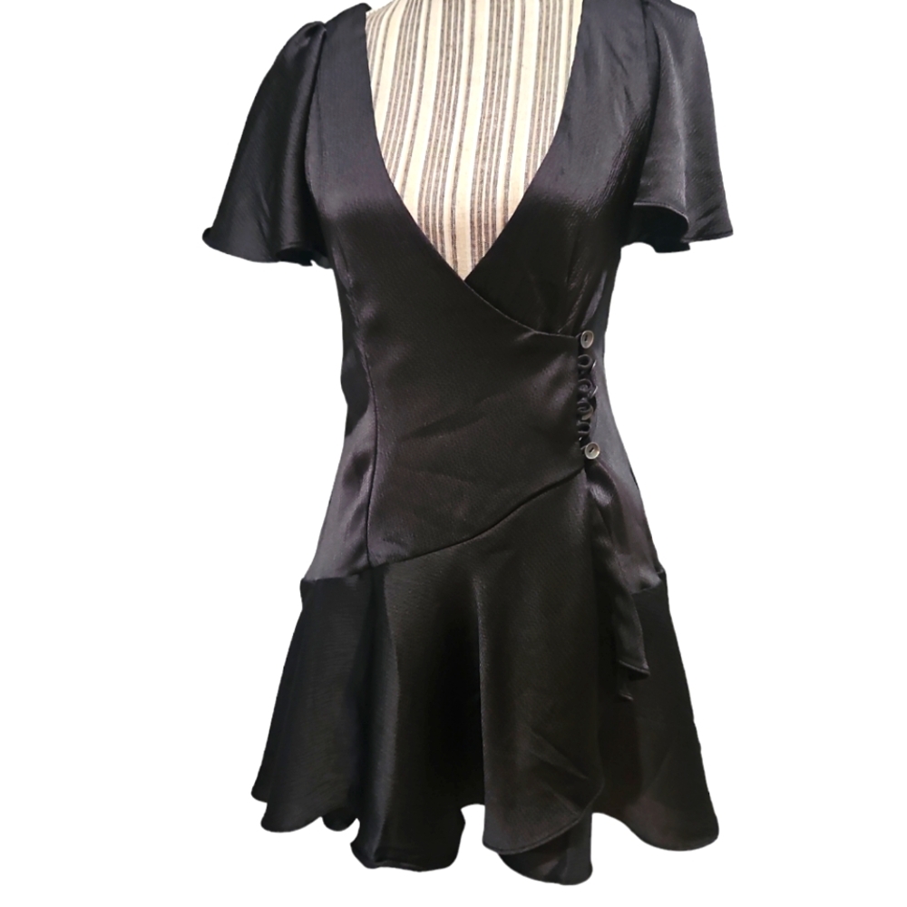 Free People Women Scarlett Mini Dress Size XS Black Satin